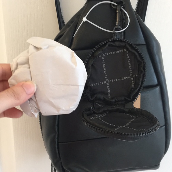 Steve Madden Black Puffy Leather Sling Backpack - Picture 11 of 17